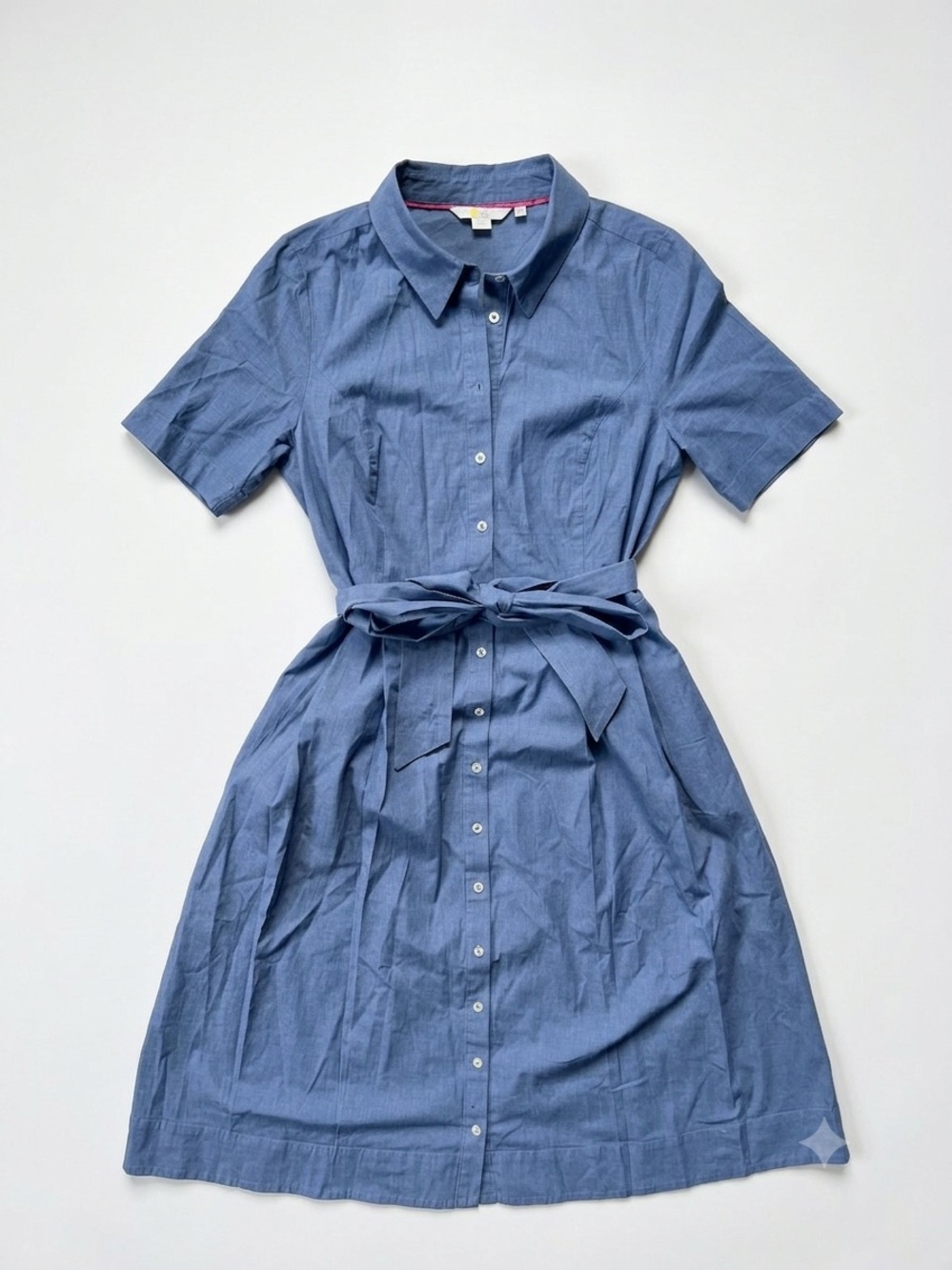 Boden Blue Button-Front Midi Shirt Dress with Tie Waist
